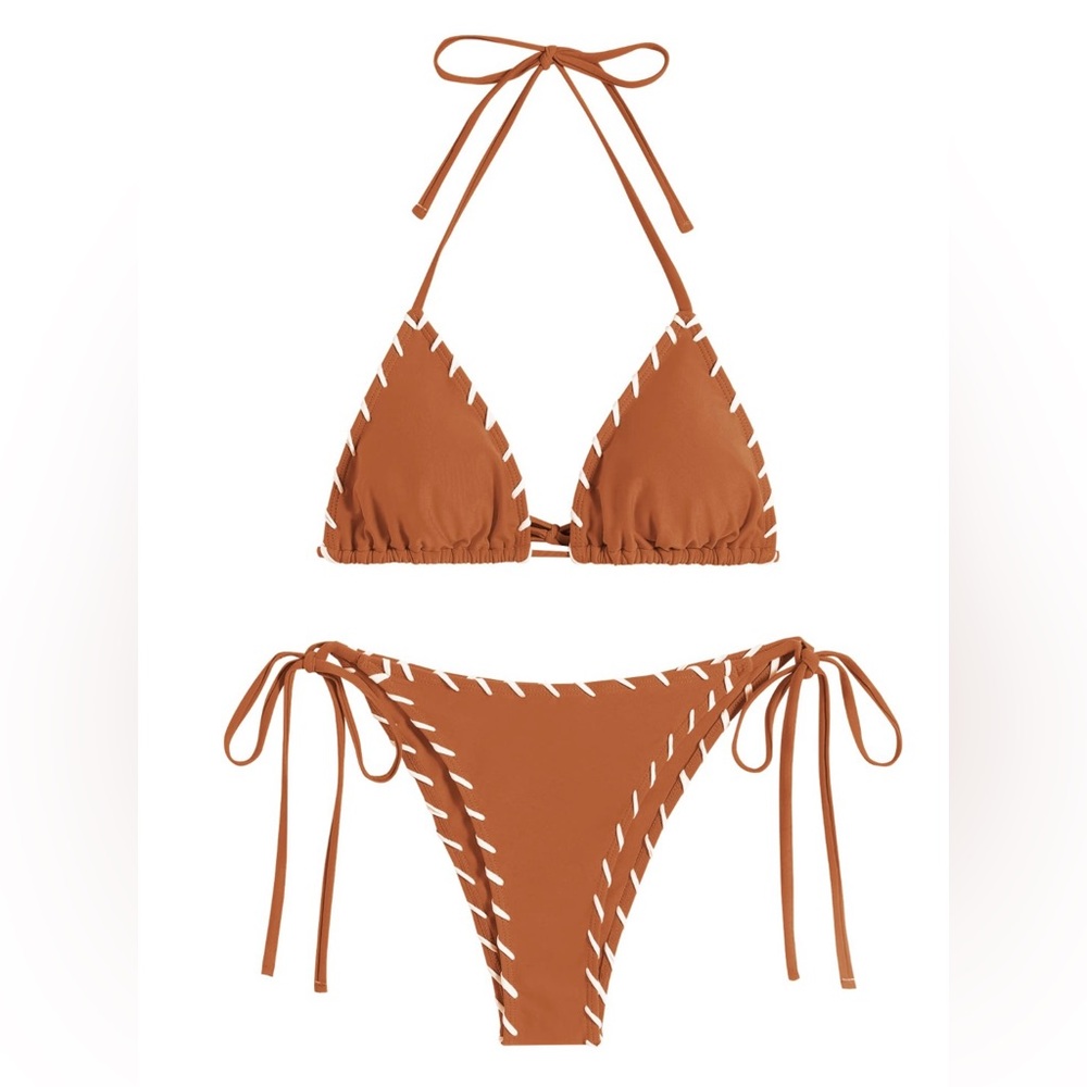 Zaful Brown and White Bohemian Bikini Set